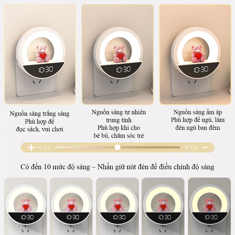 Đèn Ngủ LED Gắn Tường Cute Có Remote Tích Hợp Đồng Hồ TB-106SD