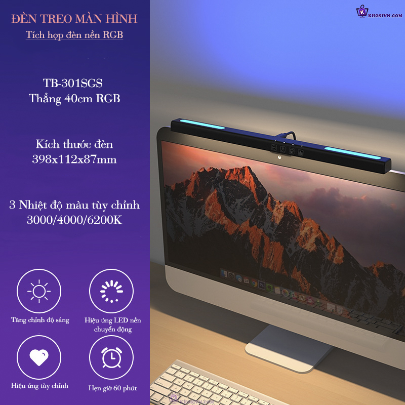 Đèn Treo Màn Hình Máy Vi Tính Size 40cm Có Đèn LED RBG Tăng Giảm Độ Sáng - TB-30SGS