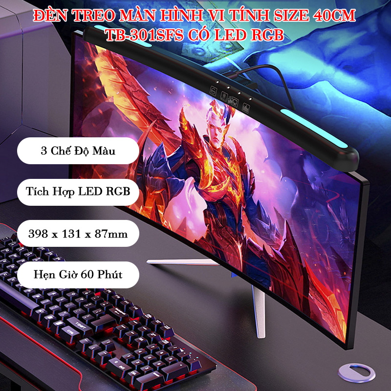 Đèn Treo Màn Hình Vi Tính Cong Kẹp Màn Hình PC Có Đèn LED RGB Điểu Chỉnh Độ Sáng Cong 40cm - TB-301SFS