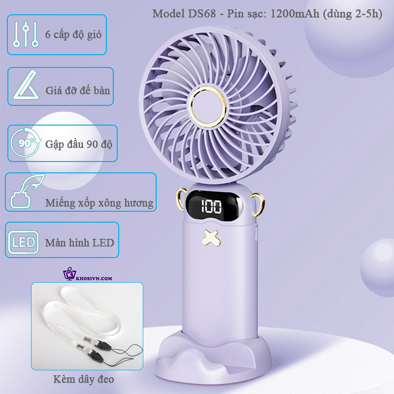 Quạt Cầm Tay Tích Điện Đa Chức Năng Ba Trong Một Có Đế Tháo Rời - DS68