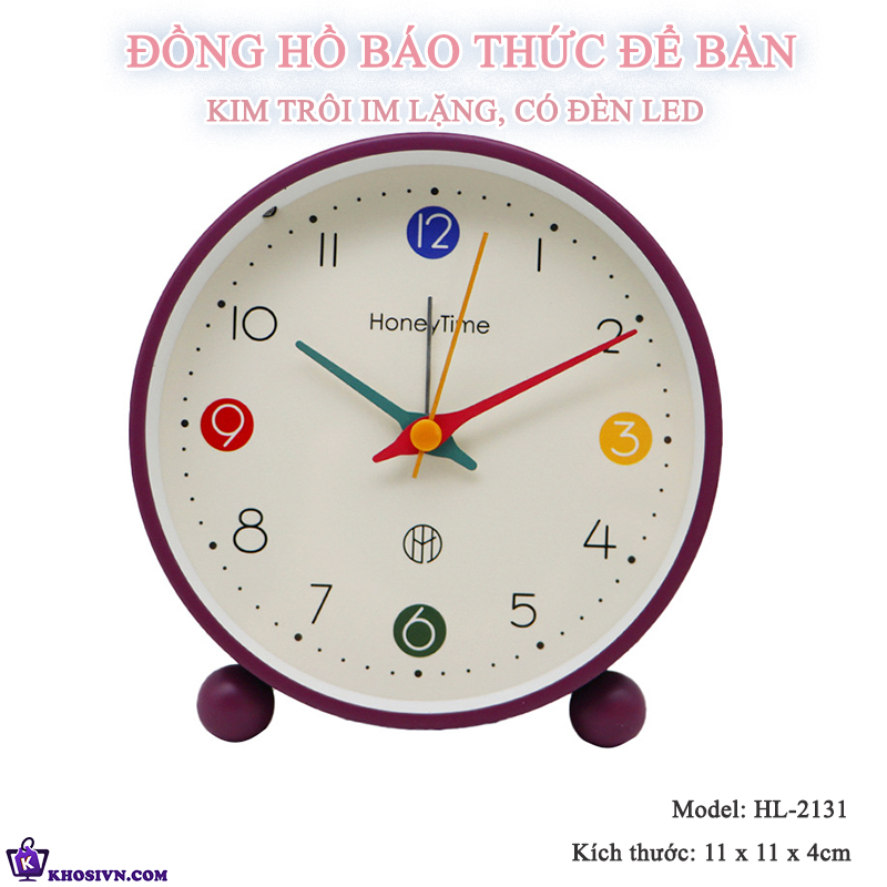 Đồng hồ Chuông Reo Báo Thức Để Bàn Màu Pastel Hiện Đại Có LED Thiết Kế Tối Giản Decor Mọi Không Gian HL-2131