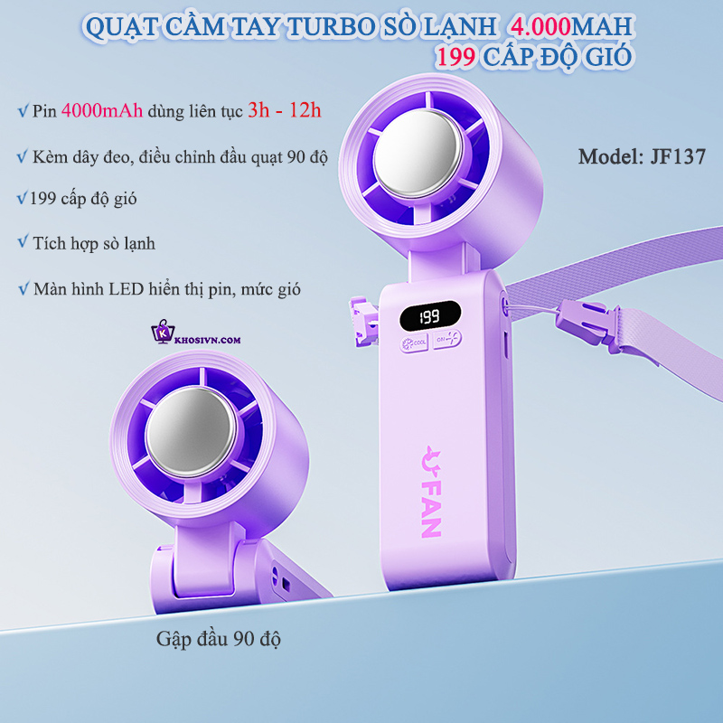 Quạt Turbo Cầm Tay Tích Điện Mini Gió Mạnh Tích Hợp Sò Lạnh - JF137