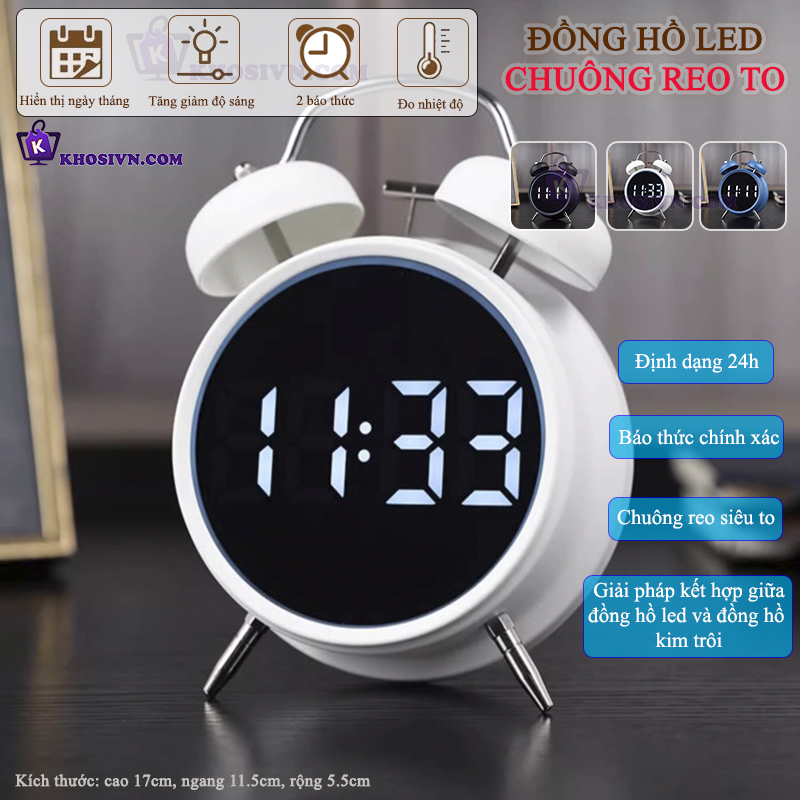 Đồng Hồ Chuông Reo Báo Thức Màn Hình LED Để Bàn Hiển Thị Thời Gian, Nhiệt Độ, Ngày Tháng - HL-8891