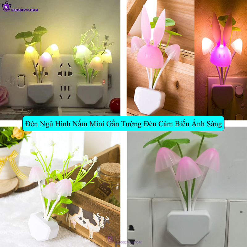 Đèn Ngủ Hình Nấm Mini Gắn Tường Đèn Cảm Biến Ánh Sáng Tự Động Tắt Mở