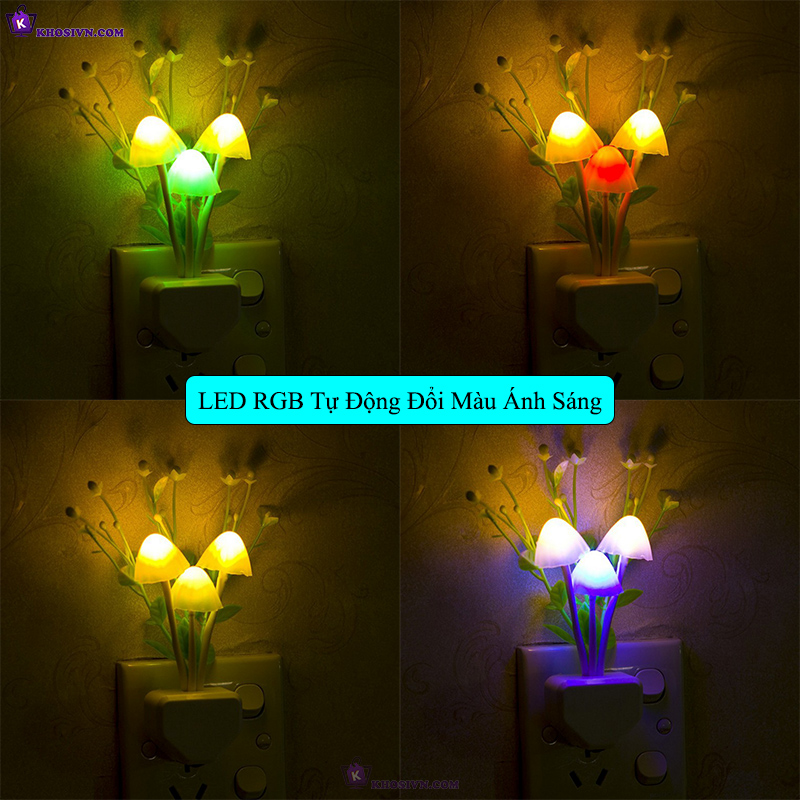 Đèn Ngủ Hình Nấm Mini Gắn Tường Đèn Cảm Biến Ánh Sáng Tự Động Tắt Mở