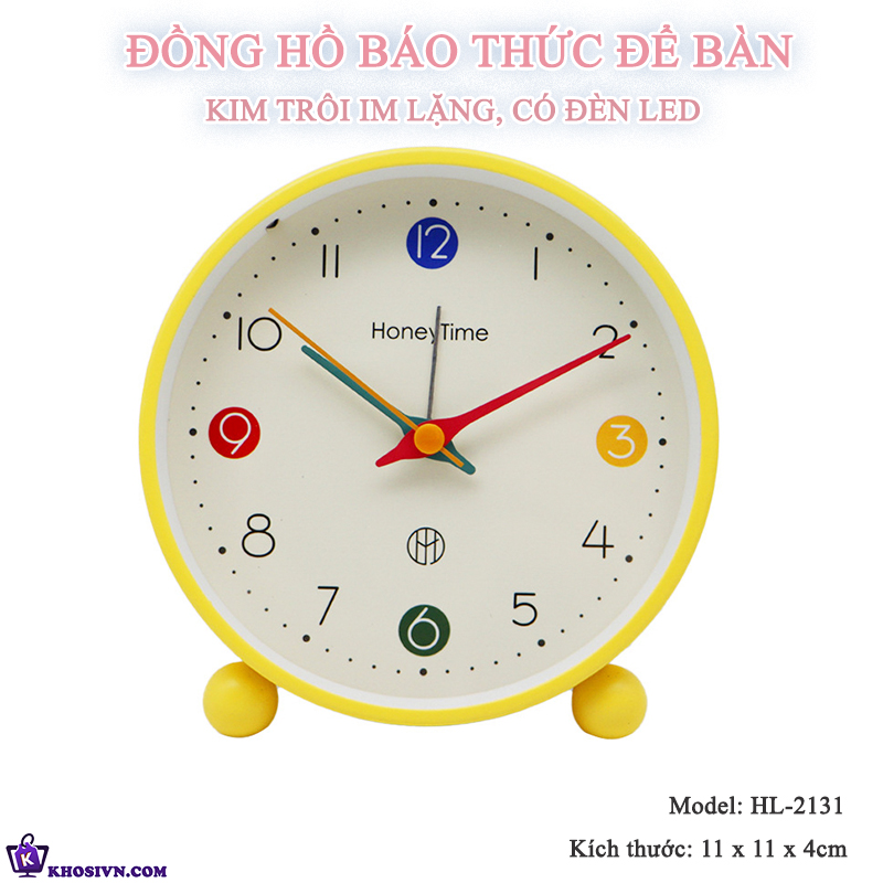 Đồng hồ Chuông Reo Báo Thức Để Bàn Màu Pastel Hiện Đại Có LED Thiết Kế Tối Giản Decor Mọi Không Gian HL-2131