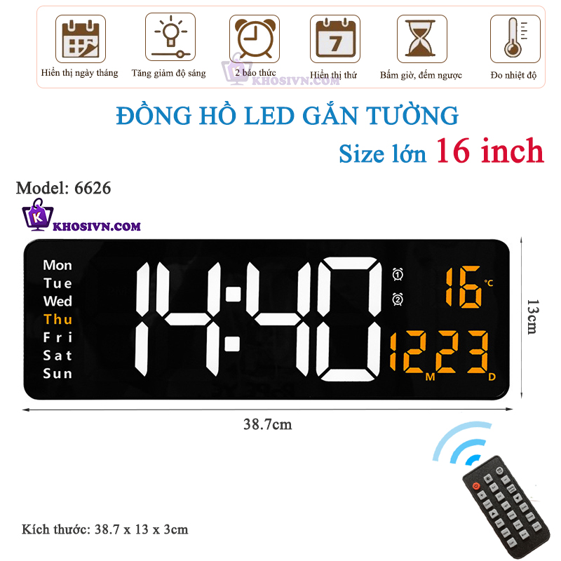 Đồng Hồ LED Điện Tử  Treo Tường Để Bàn Kích Thước Lớn Decor Phòng Khách, Phòng Làm Việc - 6626