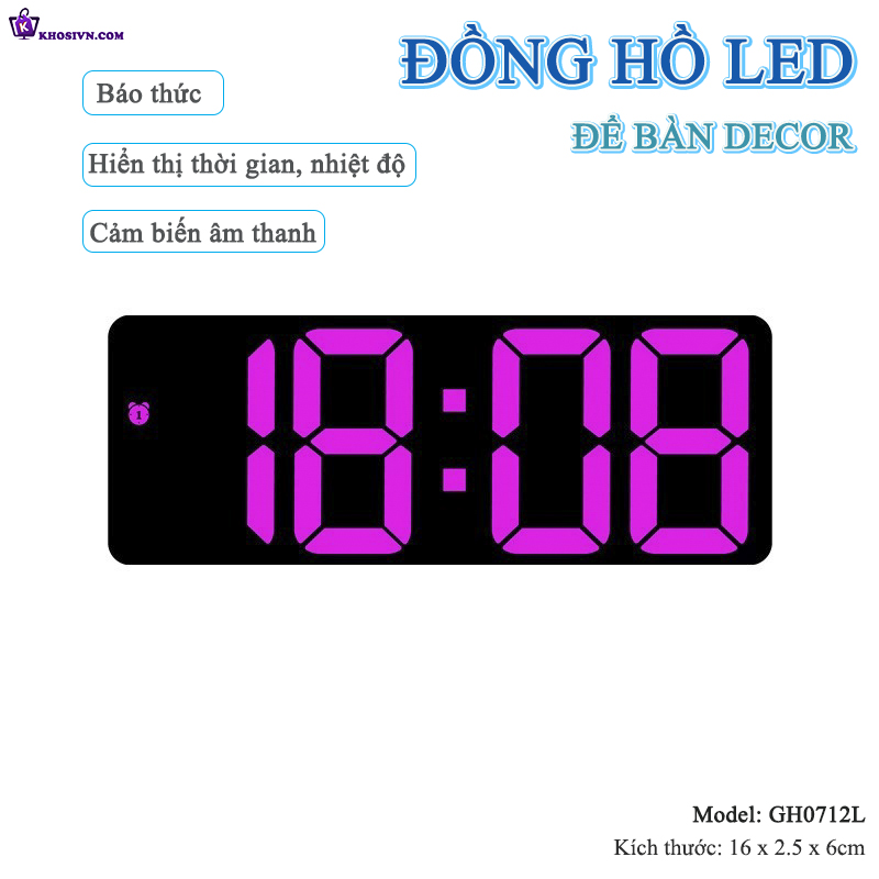 Đồng Hồ LED RGB Mini Để Bàn Báo Thức Decor Bàn Làm Việc - GH0712L