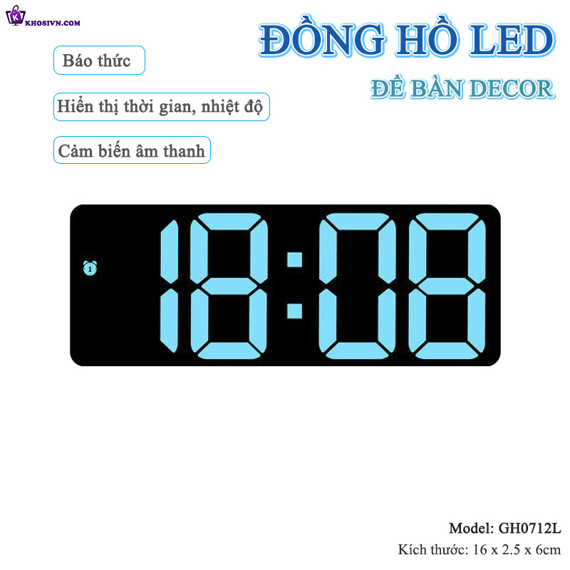 Đồng Hồ LED RGB Mini Để Bàn Báo Thức Decor Bàn Làm Việc - GH0712L