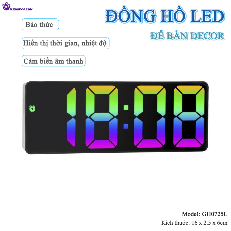 Đồng Hồ LED RGB Mini Để Bàn Báo Thức Decor Bàn Làm Việc - GH0712L
