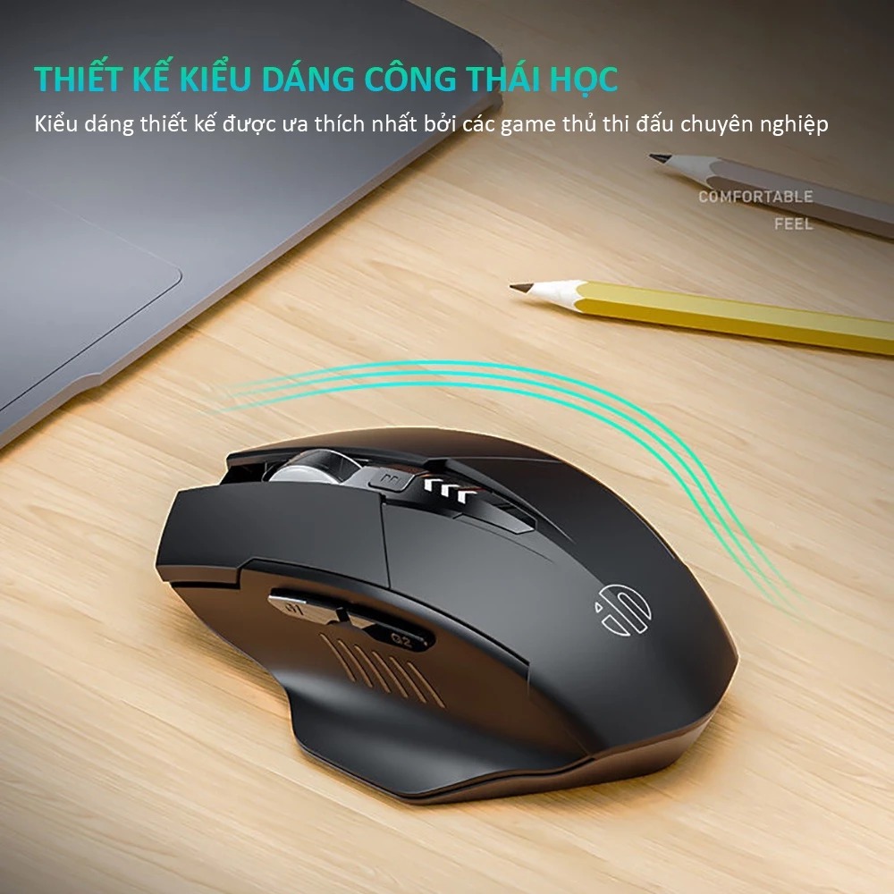 Chuột Gaming Inphic Máy Tính Không Dây Kết Nối 2.4G Công Thái Học Chống Mỏi Tay Click chống ồn - Inphic F1