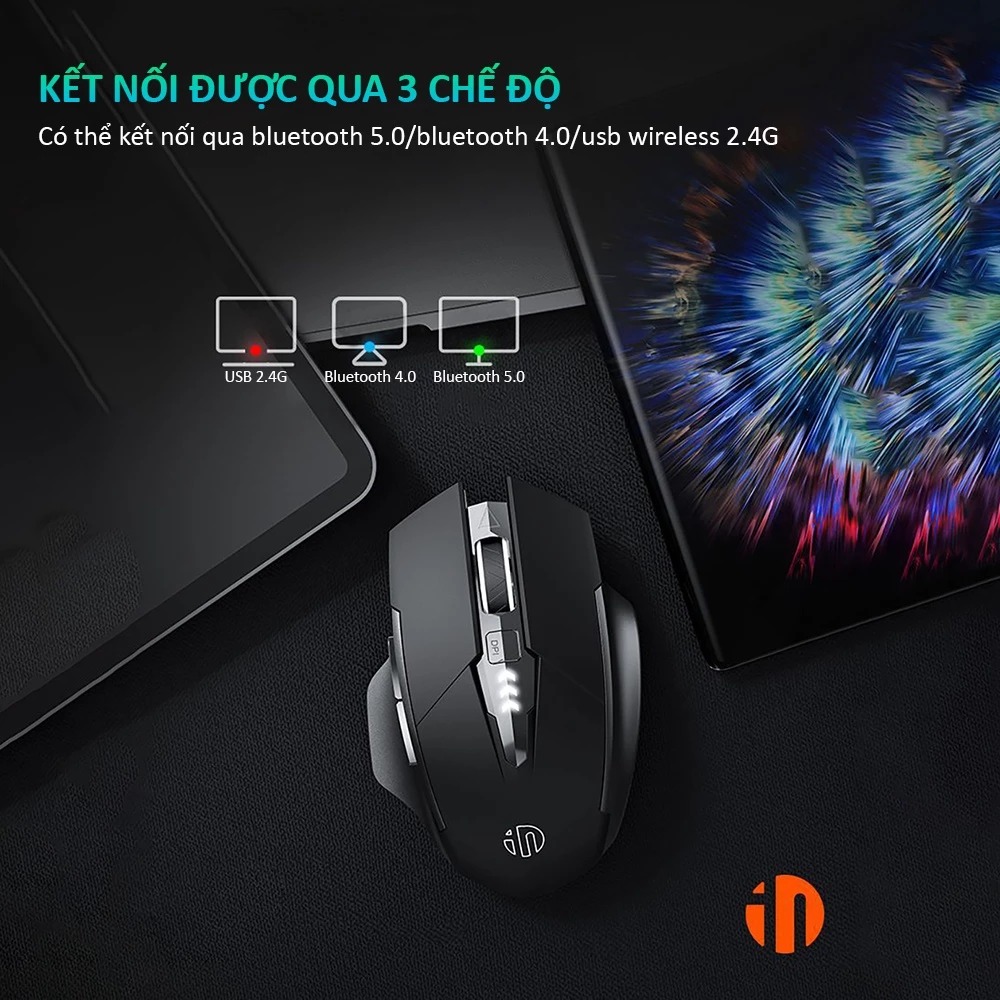Chuột Gaming Inphic Máy Tính Không Dây Kết Nối 2.4G Công Thái Học Chống Mỏi Tay Click chống ồn - Inphic F1