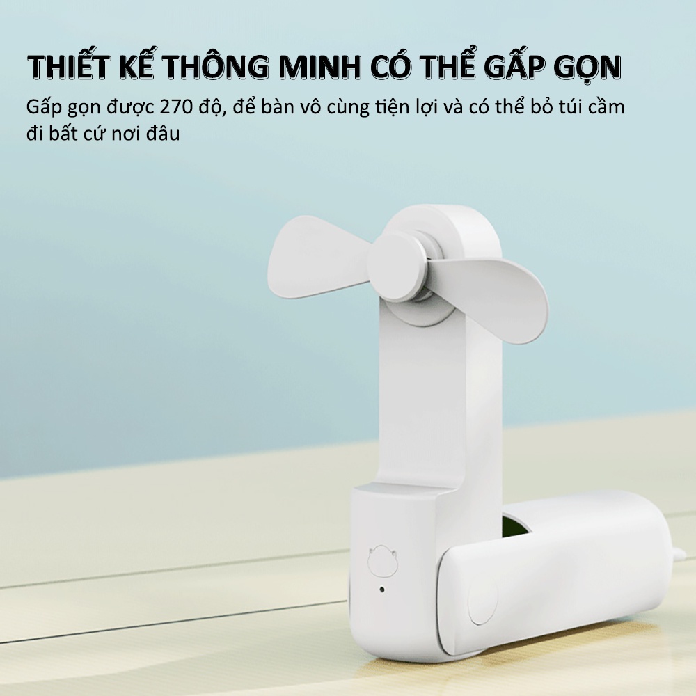 Quạt Cầm Tay Tích Điện Mini Gấp Gọn Cute Mang Đi Khắp Nơi Đầy Tiện Lợi Có Thể Tự Ngắt Khi Va Chạm HZ001
