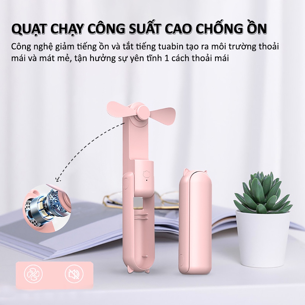 Quạt Cầm Tay Tích Điện Mini Gấp Gọn Cute Mang Đi Khắp Nơi Đầy Tiện Lợi Có Thể Tự Ngắt Khi Va Chạm HZ001