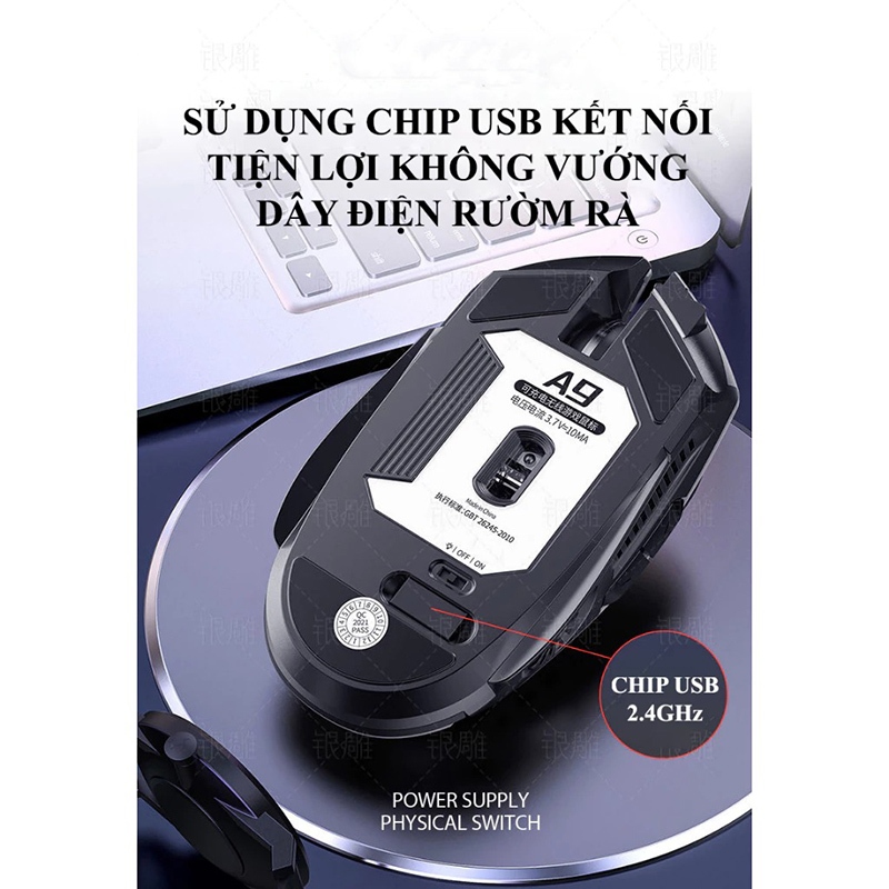 Chuột Gaming Không Dây 7 Màu LED RGB 3200DPI Chuột Gaming, Văn Phòng - Chuột A9