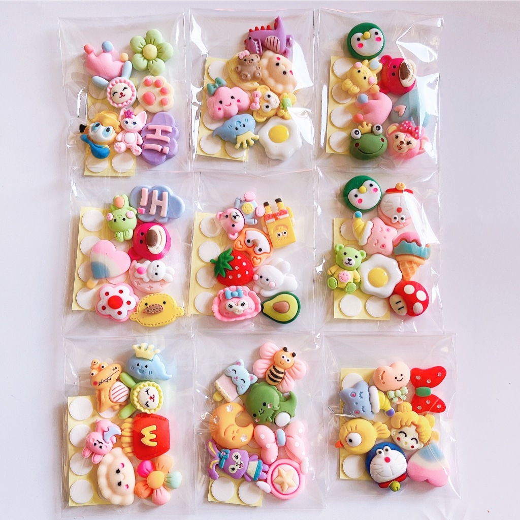 Phụ Kiện Set Charm 3D Dễ Thương Cute , Sticker 3D Nổi Chọn Màu Kèm Keo Dán Phụ Kiện - Sticker 3D
