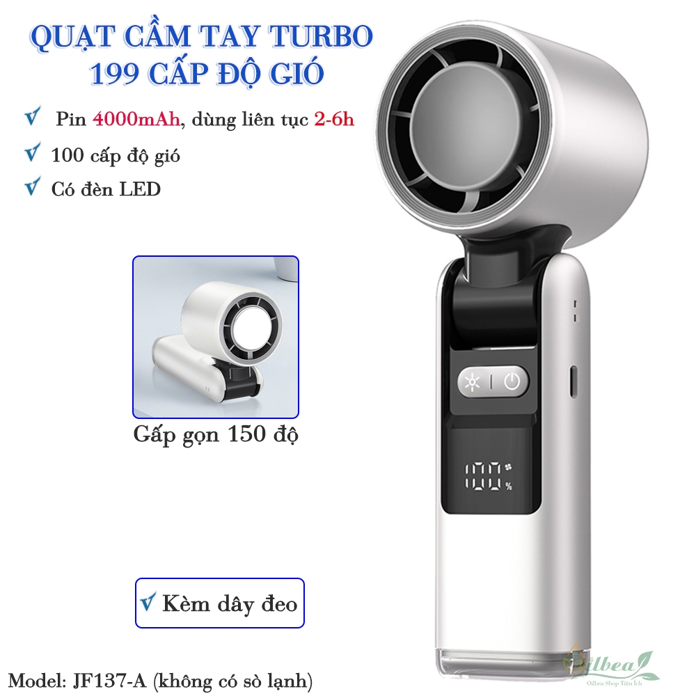 Quạt Turbo Cầm Tay 100 Cấp Độ Gió Có Sò Lạnh Và Đèn LED Pin Trâu 4000mAh K801
