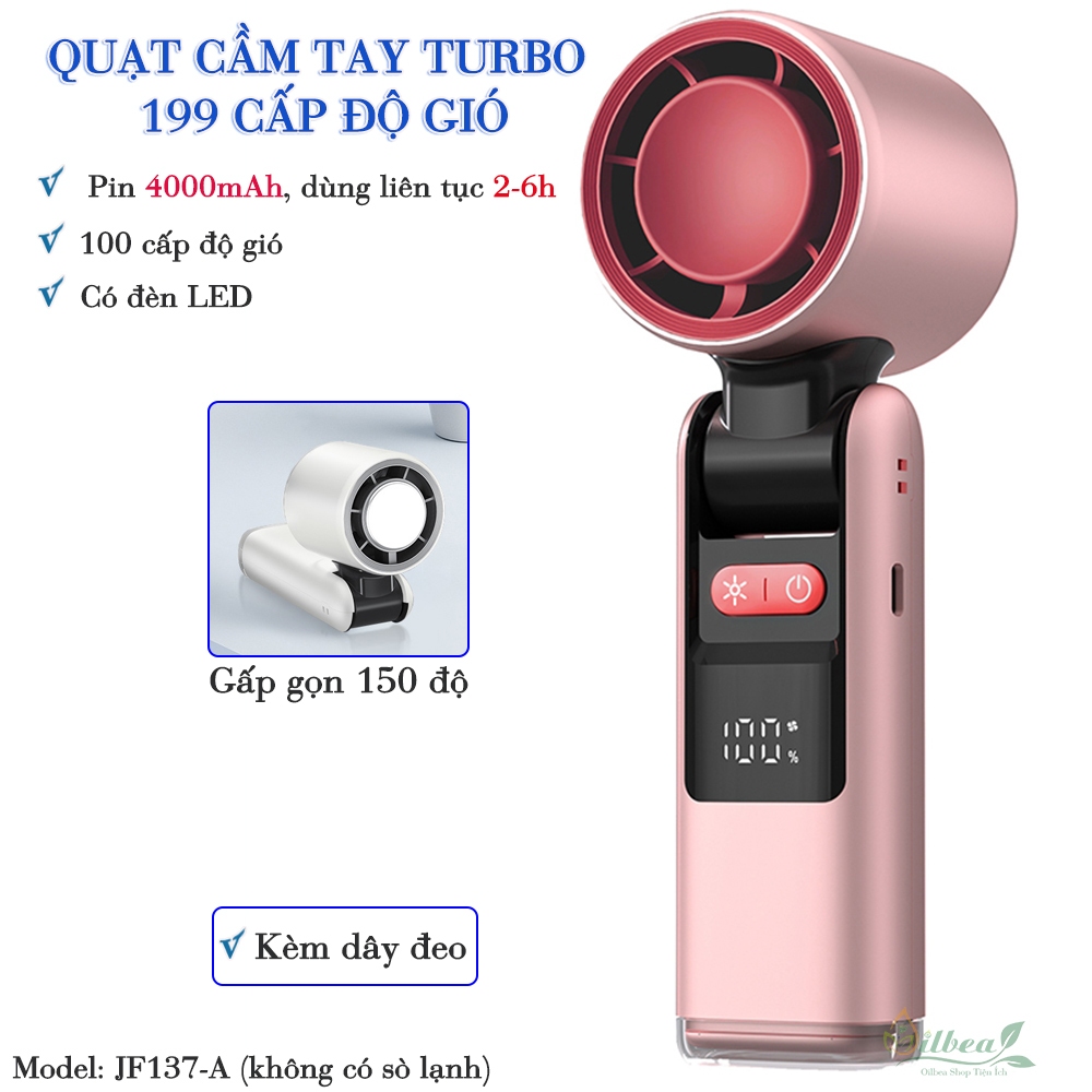 Quạt Turbo Cầm Tay 100 Cấp Độ Gió Có Sò Lạnh Và Đèn LED Pin Trâu 4000mAh K801