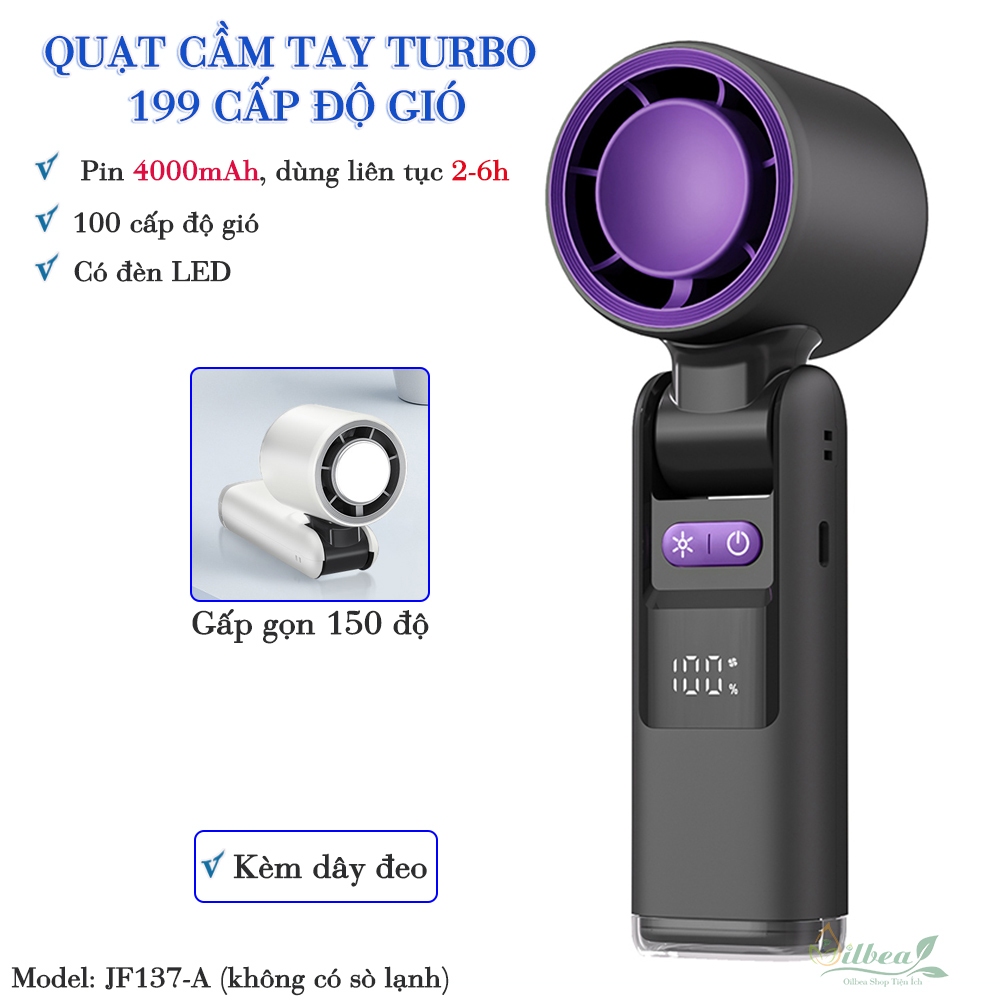 Quạt Turbo Cầm Tay 100 Cấp Độ Gió Có Sò Lạnh Và Đèn LED Pin Trâu 4000mAh K801