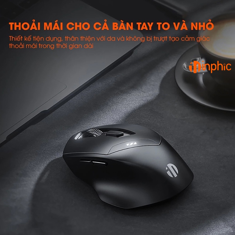 Chuột Gaming Inphic Bluetooth Không Dây 5.0 Pin Sạc Click Chống Ồn Đèn LED Hiện Pin Thiết Kế Công Thái Học - Inphic DR01