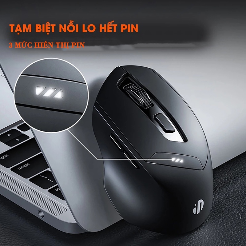 Chuột Gaming Inphic Bluetooth Không Dây 5.0 Pin Sạc Click Chống Ồn Đèn LED Hiện Pin Thiết Kế Công Thái Học - Inphic DR01