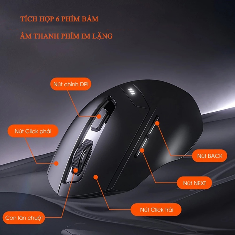 Chuột Gaming Inphic Bluetooth Không Dây 5.0 Pin Sạc Click Chống Ồn Đèn LED Hiện Pin Thiết Kế Công Thái Học - Inphic DR01