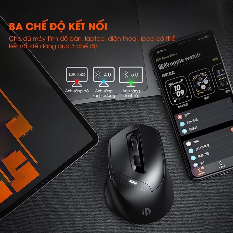 Chuột Gaming Inphic Bluetooth Không Dây 5.0 Pin Sạc Click Chống Ồn Đèn LED Hiện Pin Thiết Kế Công Thái Học - Inphic DR01