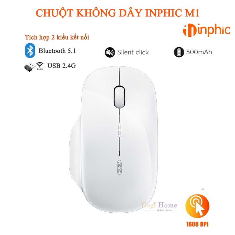 Chuột Văn Phòng Inphic Không Dây Buetooth 2.4G Siêu Mỏng Công Thái Học - Inphic M1