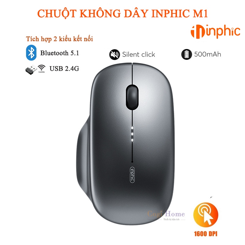 Chuột Văn Phòng Inphic Không Dây Buetooth 2.4G Siêu Mỏng Công Thái Học - Inphic M1