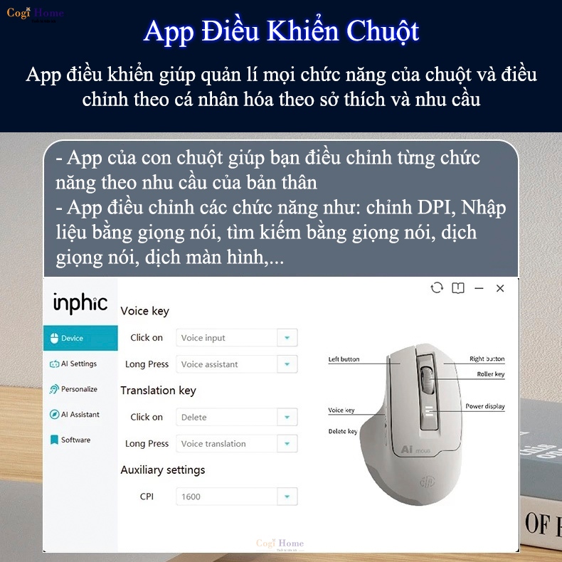 Chuột Gaming Inphic Không Dây Bluetooth AI 2400dpi, Chuột Voice AI Điều Khiển Bằng Giọng Nói - Inphic S6