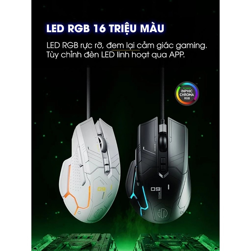 Chuột Gaming Inphic Có Dây Cao Cấp LED RGB 16 Triệu Màu 12800dpi Có App Macro Điều Chỉnh Chuột - Inphic PG9