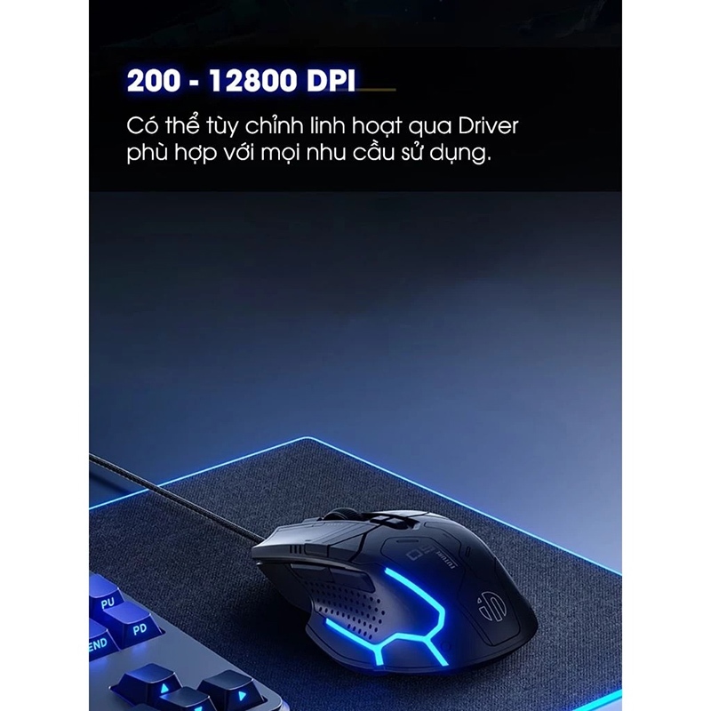 Chuột Gaming Inphic Có Dây Cao Cấp LED RGB 16 Triệu Màu 12800dpi Có App Macro Điều Chỉnh Chuột - Inphic PG9