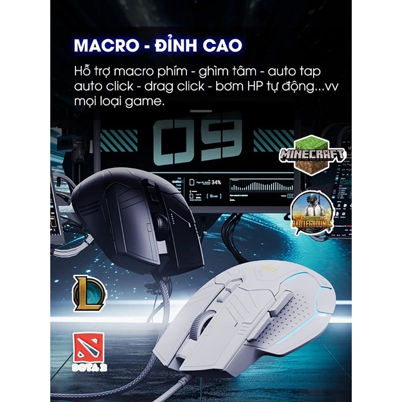 Chuột Gaming Inphic Có Dây Cao Cấp LED RGB 16 Triệu Màu 12800dpi Có App Macro Điều Chỉnh Chuột - Inphic PG9