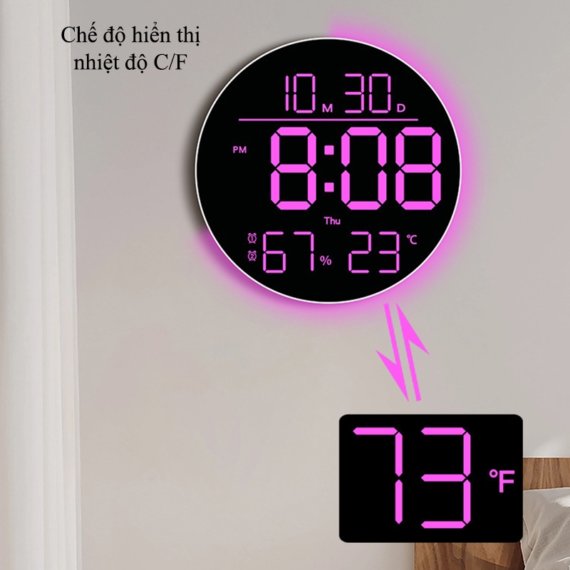 Đồng Hồ LED Decor Điện Tử Treo Tường Hình Tròn Tùy Chỉnh Được Màu LED - 6695R