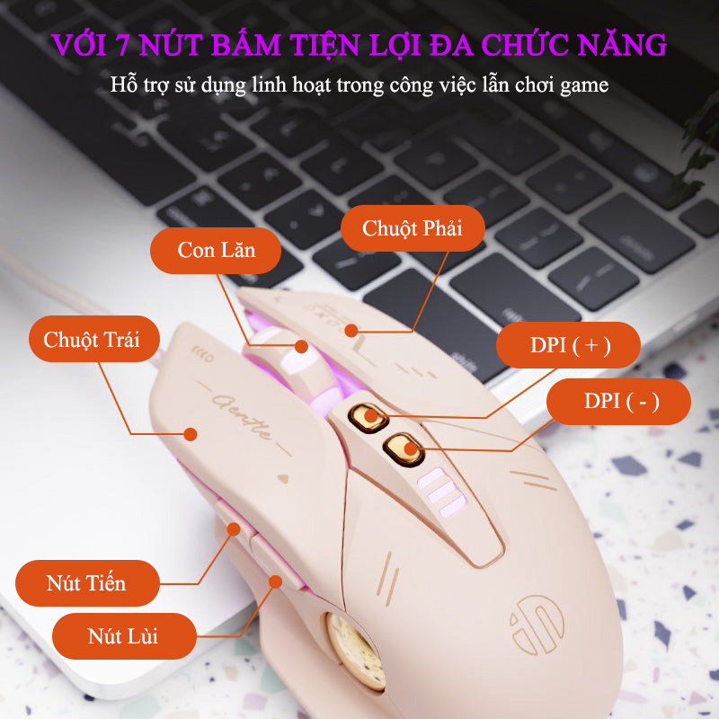 Chuột Gaming Inphic Có Dây Đèn LED RGB Thiết Kế Công Thái Học - Inphic W8