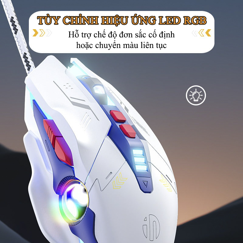 Chuột Gaming Inphic Có Dây Chuyên Game Dpi 7200 Siêu Nhạy Có LED RGB - Inphic W9