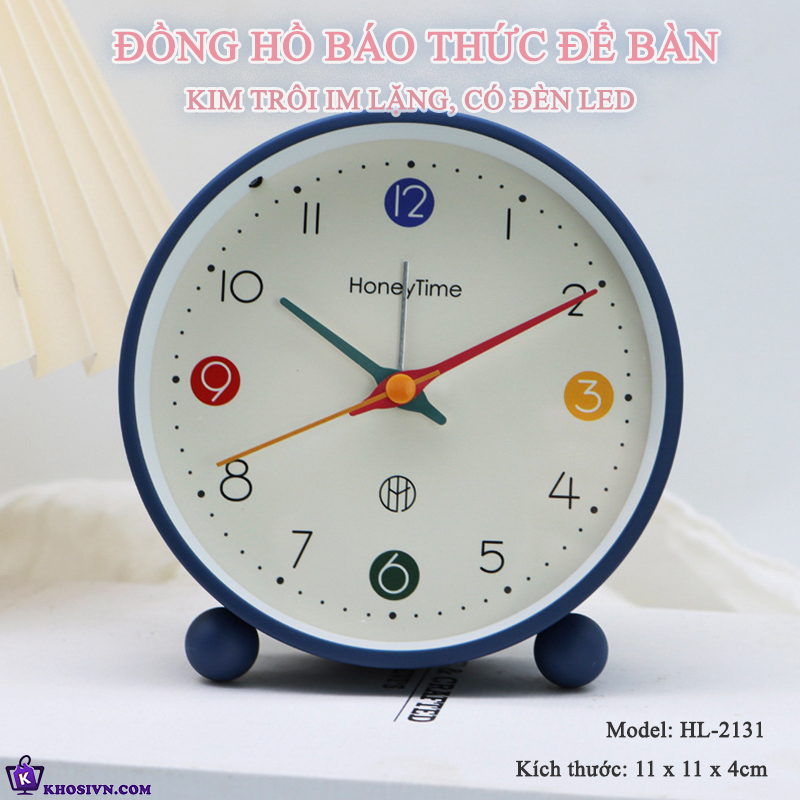 Đồng hồ Chuông Reo Báo Thức Để Bàn Màu Pastel Hiện Đại Có LED Thiết Kế Tối Giản Decor Mọi Không Gian HL-2131