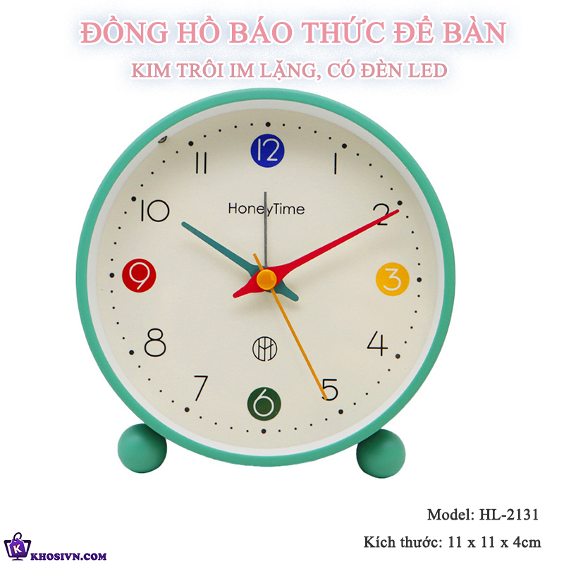 Đồng hồ Chuông Reo Báo Thức Để Bàn Màu Pastel Hiện Đại Có LED Thiết Kế Tối Giản Decor Mọi Không Gian HL-2131