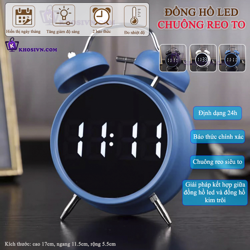 Đồng Hồ Chuông Reo Báo Thức Màn Hình LED Để Bàn Hiển Thị Thời Gian, Nhiệt Độ, Ngày Tháng - HL-8891