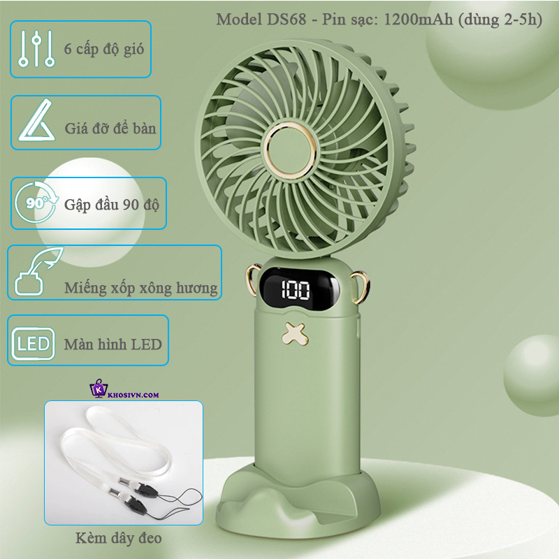 Quạt Cầm Tay Tích Điện Đa Chức Năng Ba Trong Một Có Đế Tháo Rời - DS68