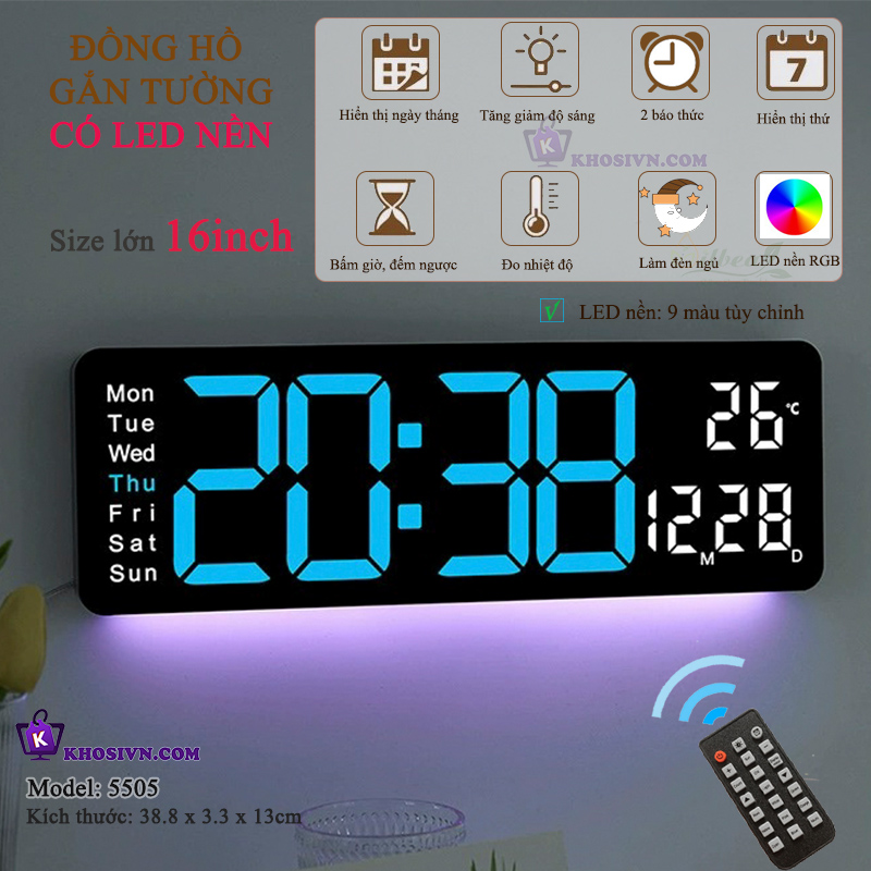 Đồng Hồ Để Bàn LED Decor Đồng Hồ Gắn Tường Tích Hợp Đèn Ngủ Có Thể Điều Chỉnh - 5505