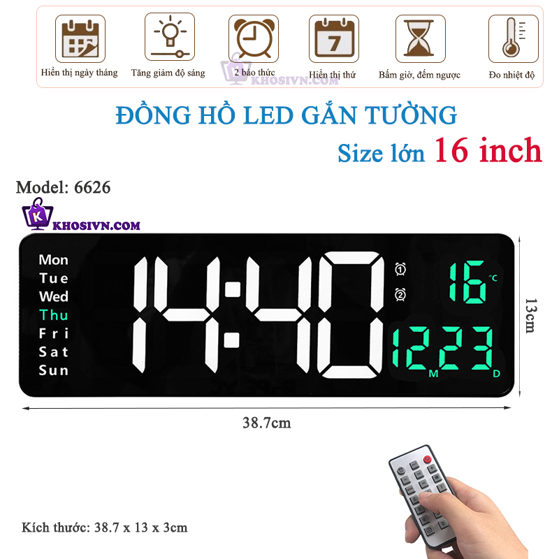 Đồng Hồ LED Điện Tử  Treo Tường Để Bàn Kích Thước Lớn Decor Phòng Khách, Phòng Làm Việc - 6626