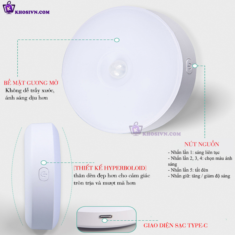 Đèn Cảm Biến Chuyển Động Treo Gắn Tường Cầu Thang Tủ Quần Áo Đèn LED Pin Sạc USB YD-01
