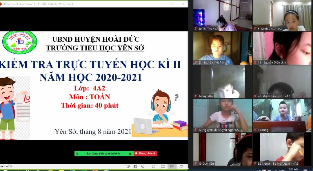 Trường Tiểu học Yên Sở tổ chức thành công kì thi trực tuyến cho học sinh toàn trường.