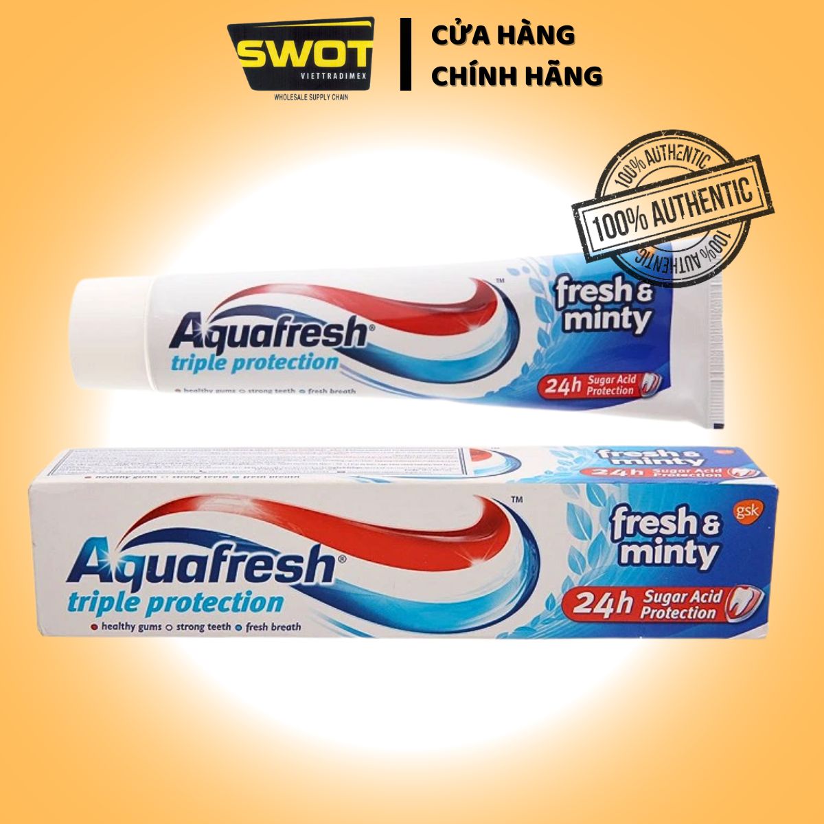 Kem đánh răng Aquafresh Mỹ 158g, Kem đánh răng giúp răng trắng sạch toàn diện, giữ hơi thở thơm mát - SWOT