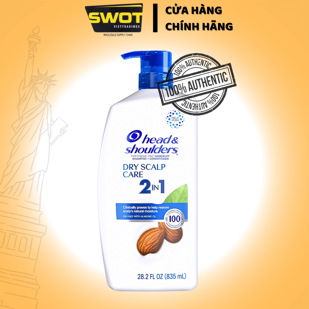 Dầu Gội Và Xả 2in1 Sạch Gàu HEAD & SHOULDERS Mỹ Sạch Sâu/ Dành Cho Da Đầu Khô/ Suôn Mượt/ Hương Nước Hoa - Chai 835ML - SWOT