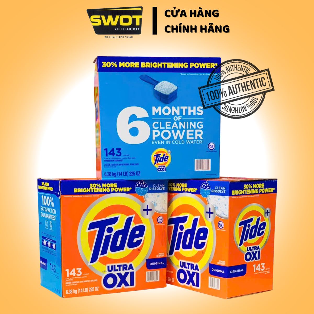 BỘT GIẶT TIDE ULTRA OXI THÙNG 6,38KG CỦA MỸ - giúp quần áo trắng sạch như mới với công thức cải tiến giúp đánh bật mọi vết bẩn cứng đầu, giúp quần áo sạch tinh tươm cả quần áo trắng và màu - SWOT
