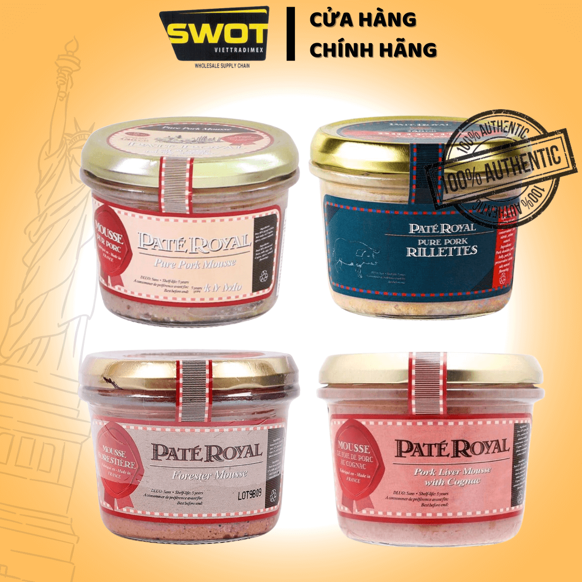 Pate Royal gan ngỗng Made in FRANCE 180g, thơm ngon, đậm vị, nguyên liệu tự nhiên phù hợp dùng cho gia đình, có thể ăn kèm cùng bánh mì hoặc dùng trực tiếp - SWOT