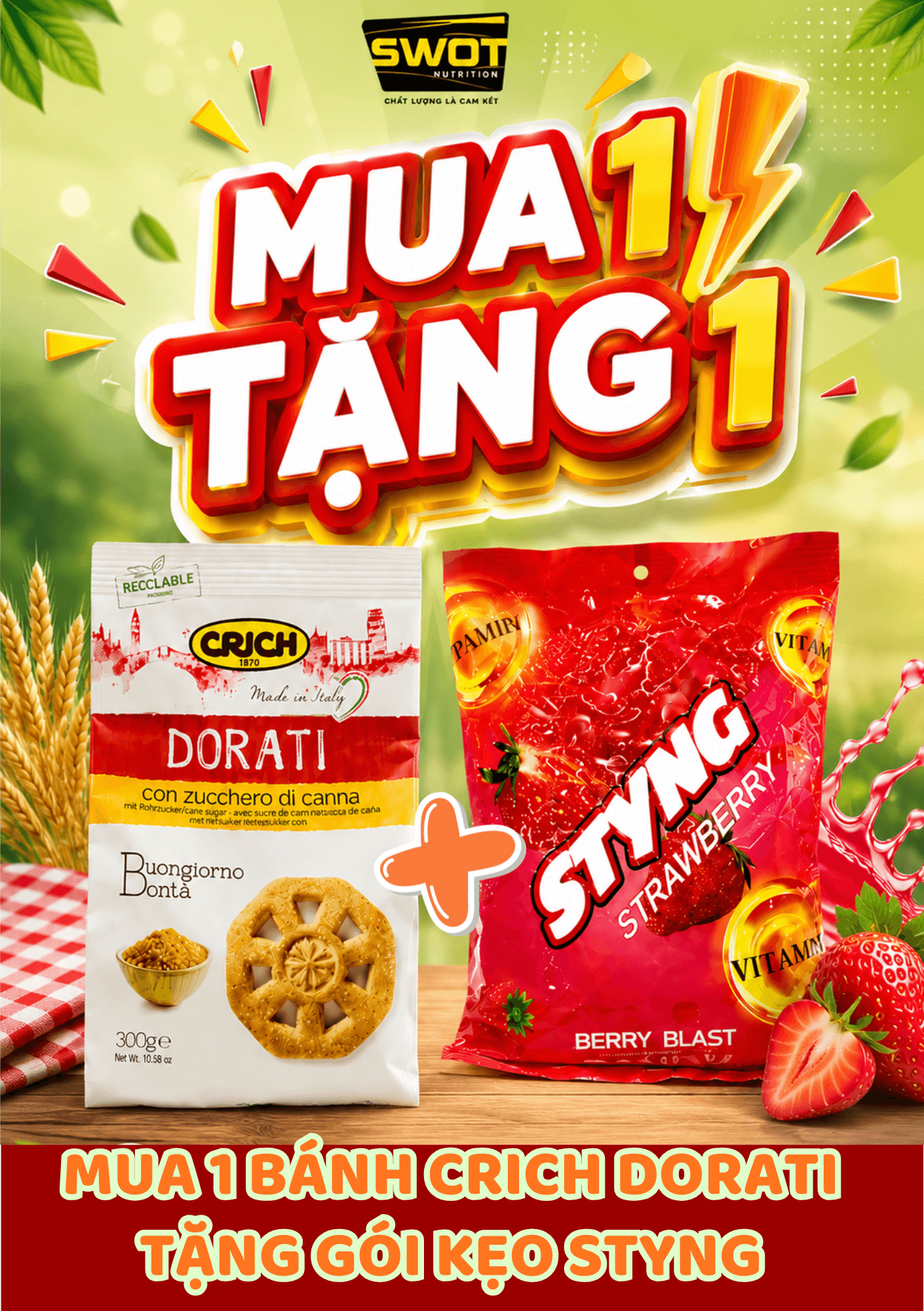 BÁNH CRICH DORATI GÓI 300GR CỦA Ý TẶNG GÓI KẸO STYNG
