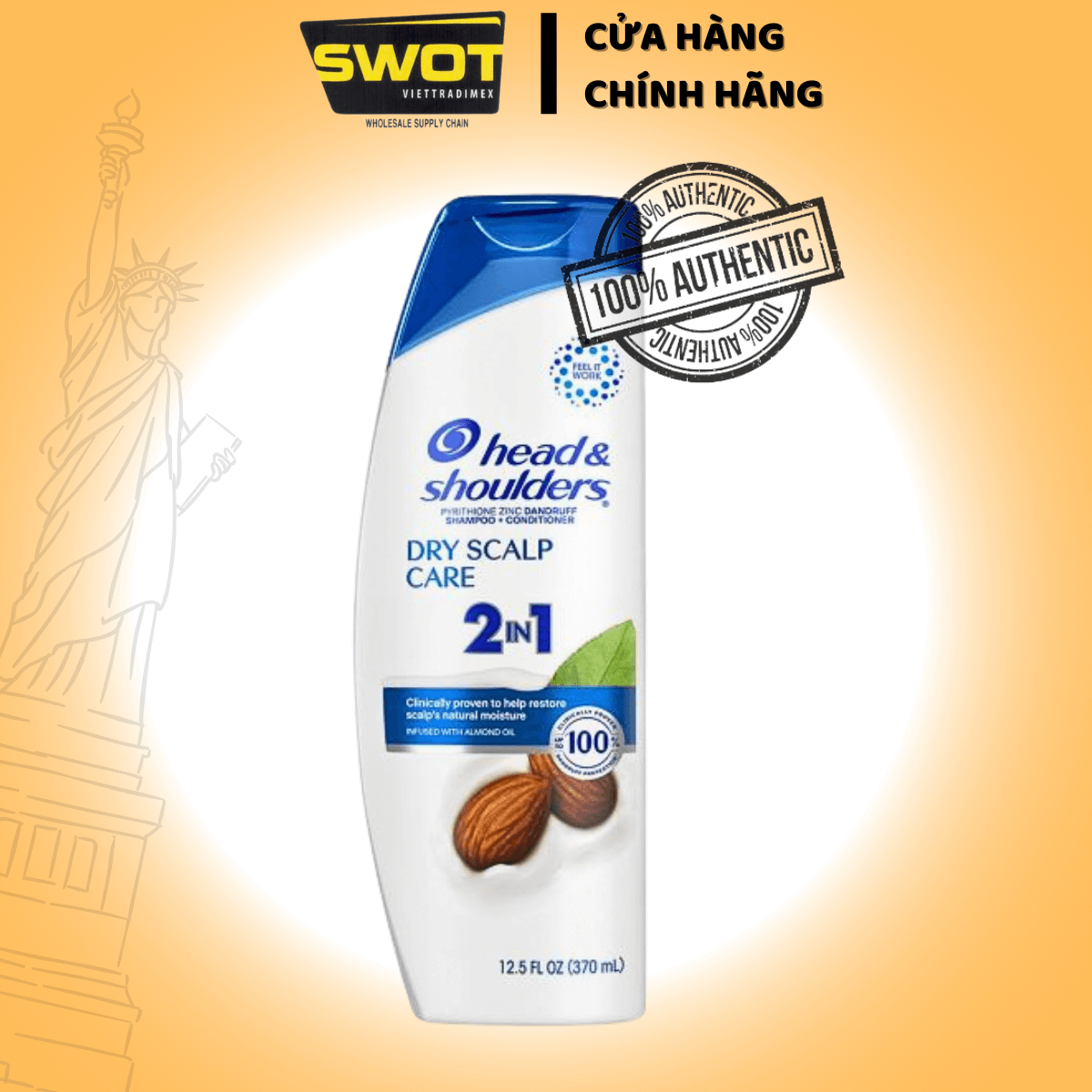 Dầu Gội Và Xả 2in1 Sạch Gàu HEAD & SHOULDERS Mỹ Sạch Sâu/ Dành Cho Da Đầu Khô/ Suôn Mượt/ Hương Nước Hoa - Chai 370ML - SWOT